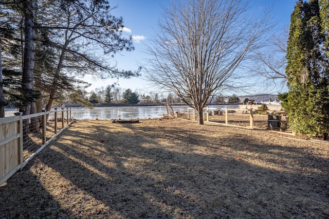 view of yard with a water view