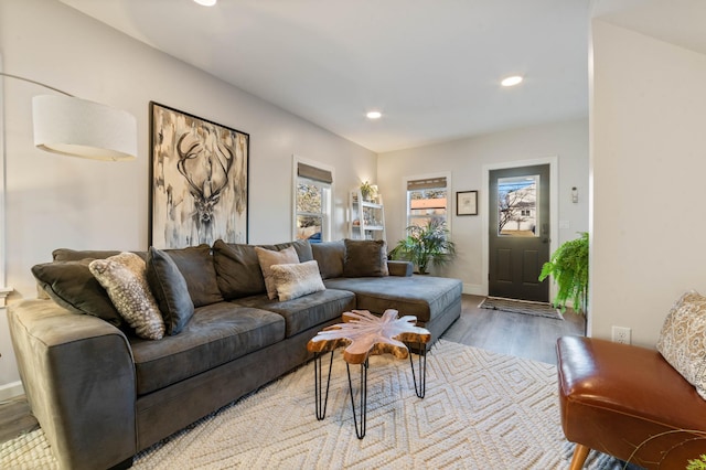 living room with light hardwood / wood-style flooring