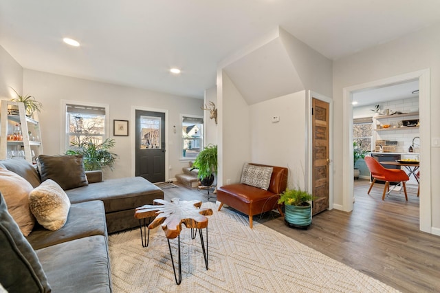 living room featuring light wood-type flooring