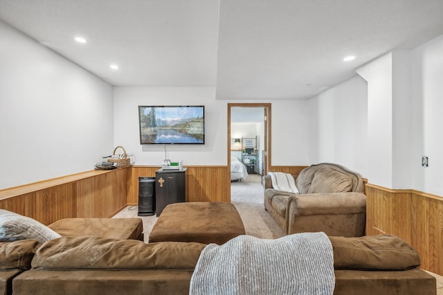 living room featuring light colored carpet