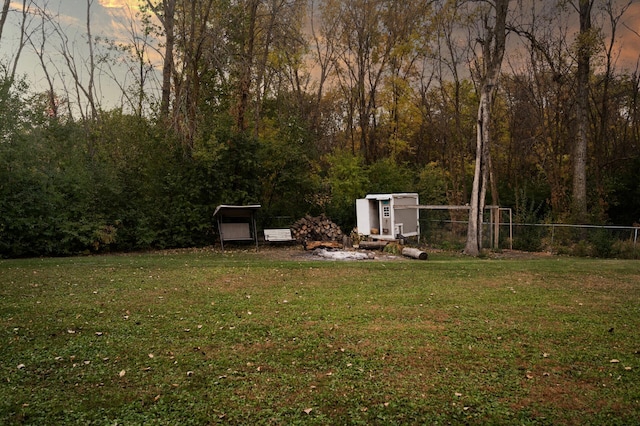 view of yard at dusk