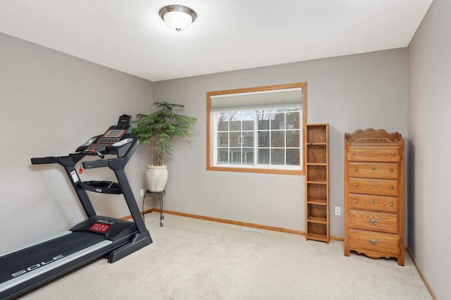 workout area with carpet flooring