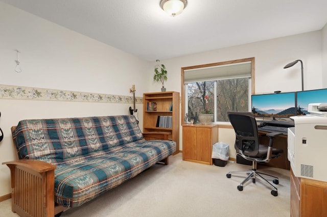 office space with light colored carpet