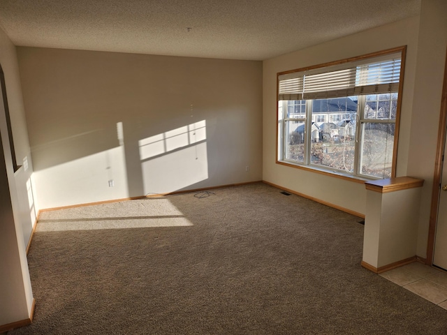 carpeted spare room with plenty of natural light and a textured ceiling