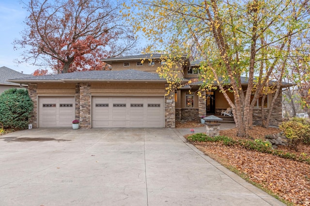 prairie-style house with a garage