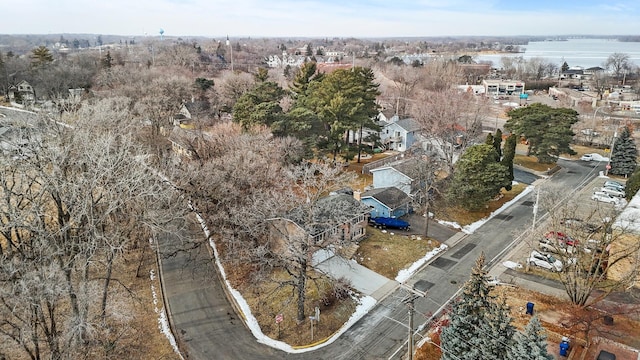 drone / aerial view featuring a water view