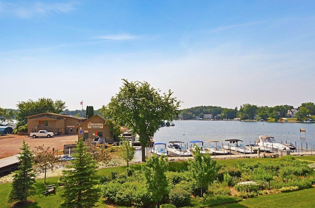 dock area featuring a water view