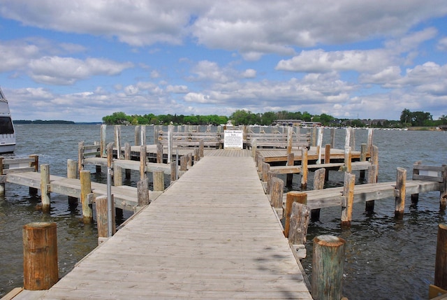 view of dock with a water view