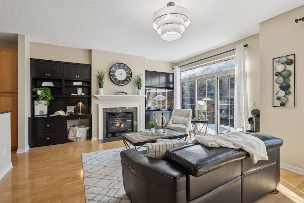 living room with light hardwood / wood-style flooring