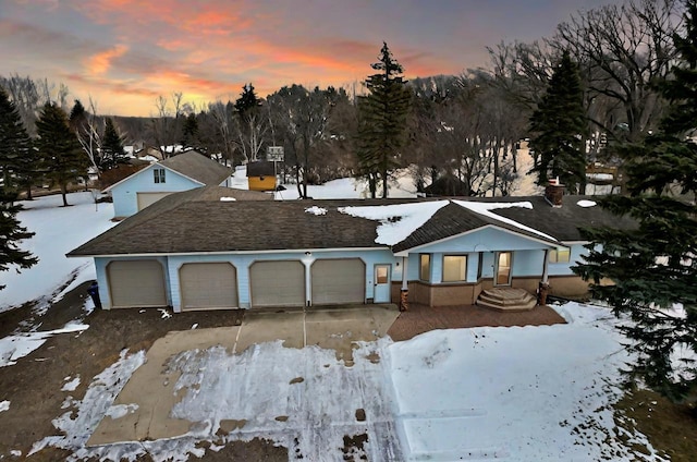 exterior space with a garage