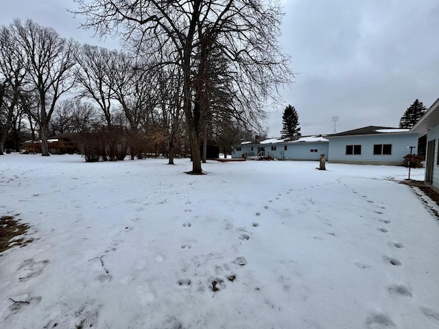 view of yard layered in snow