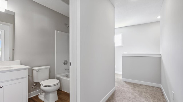 full bathroom featuring vanity, shower / bathtub combination, and toilet