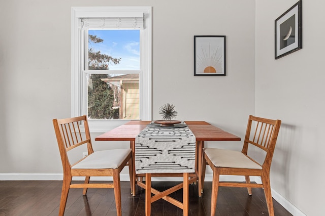 dining space featuring dark wood-type flooring