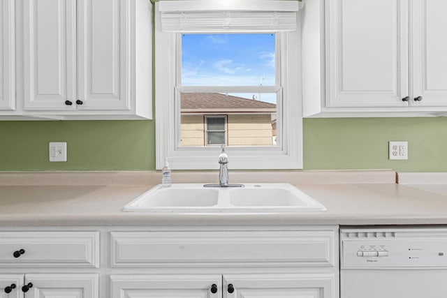 kitchen with sink, white cabinets, and dishwasher