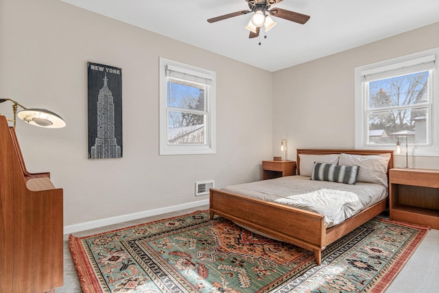 bedroom featuring ceiling fan