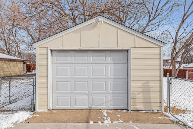 view of snow covered garage