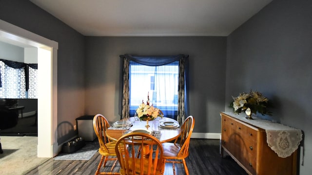 dining area with dark wood-type flooring