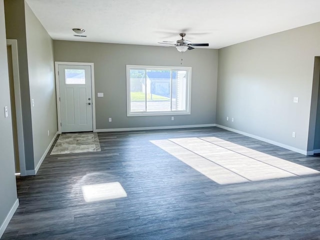 foyer entrance featuring hardwood / wood-style floors and ceiling fan