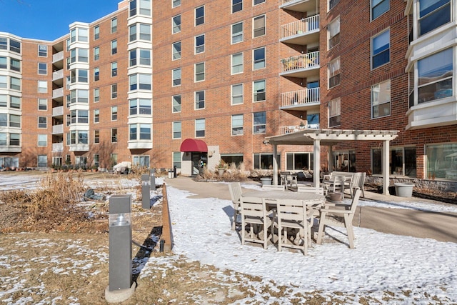 view of snow covered property