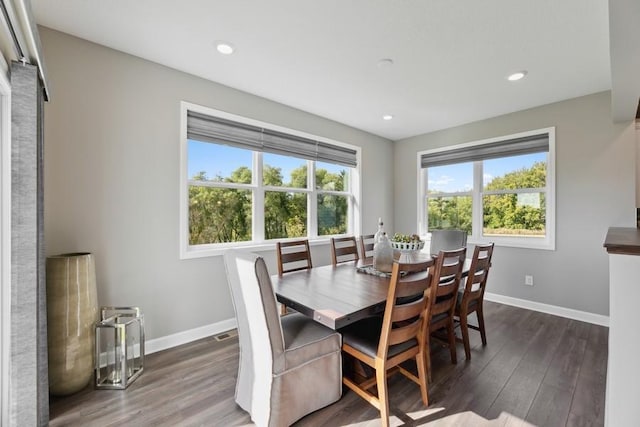 dining room with dark wood-type flooring