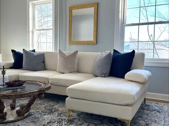 living room featuring hardwood / wood-style flooring and a wealth of natural light