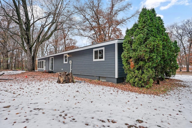 view of snow covered exterior