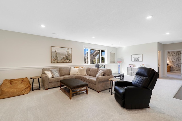 living room with light carpet