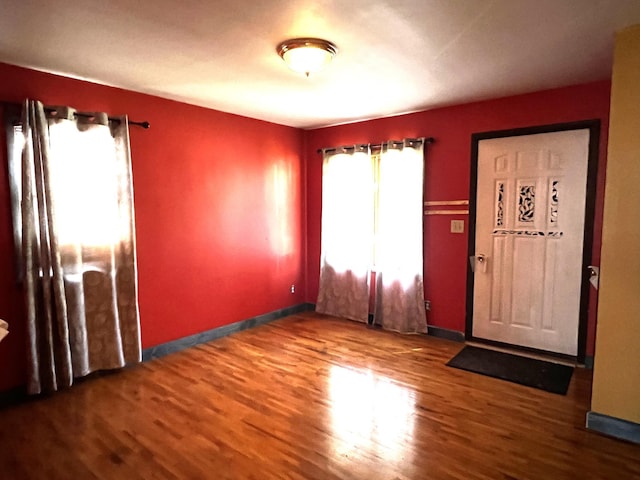 foyer entrance with hardwood / wood-style flooring