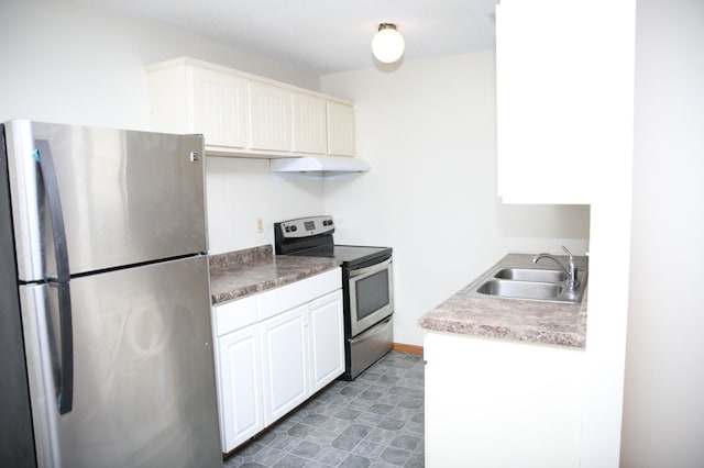 kitchen with white cabinetry, sink, and appliances with stainless steel finishes