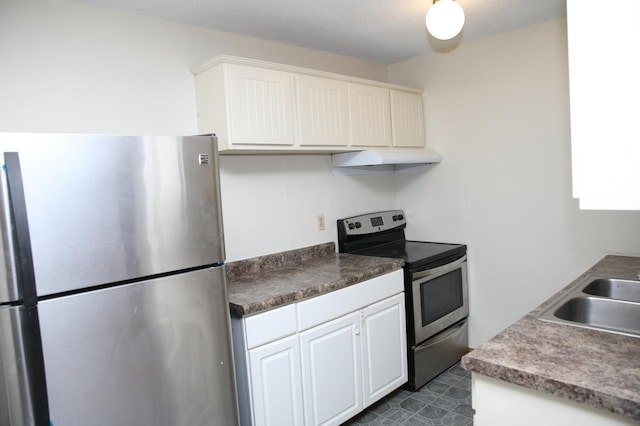 kitchen with sink, white cabinets, and stainless steel appliances