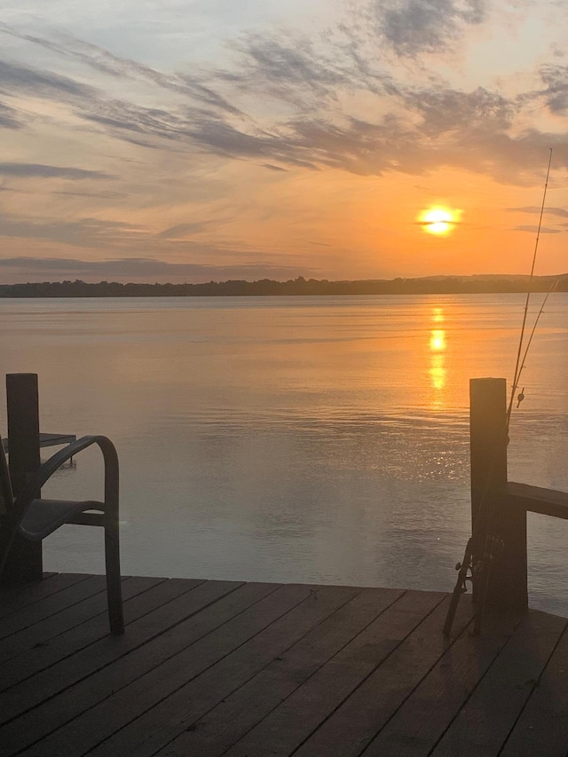 view of dock with a water view