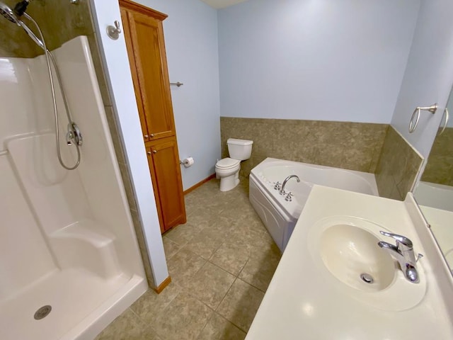 full bathroom with toilet, plus walk in shower, and sink