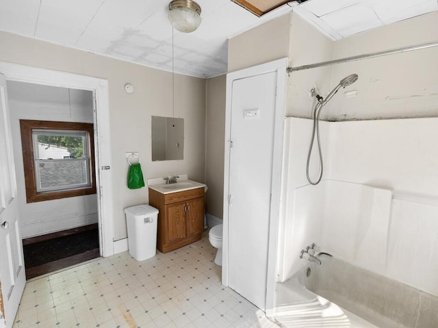 full bathroom featuring vanity, shower / bath combination, and toilet