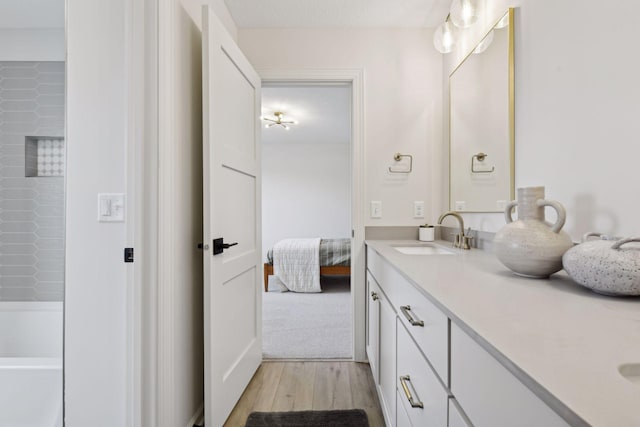 bathroom featuring hardwood / wood-style floors and vanity