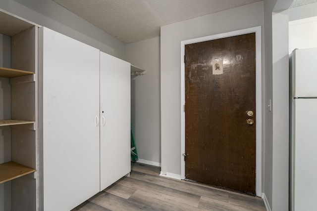 entrance foyer featuring a textured ceiling and light hardwood / wood-style flooring