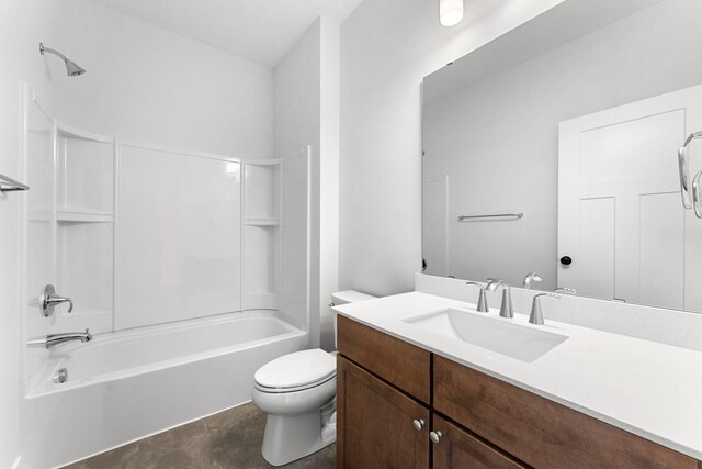 full bathroom featuring vanity, shower / bathtub combination, and toilet