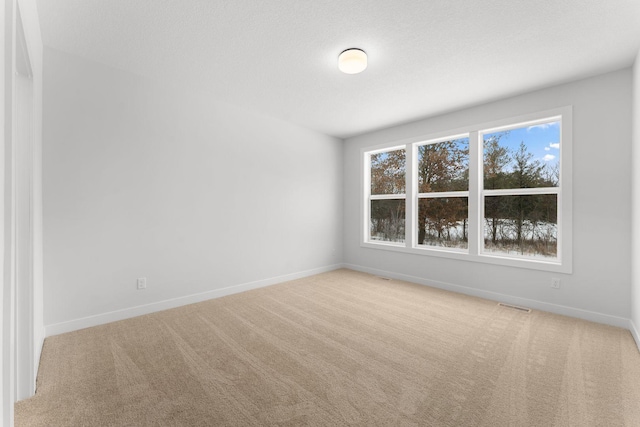 carpeted empty room with a textured ceiling