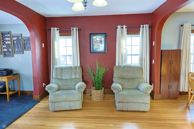 living area with wood-type flooring