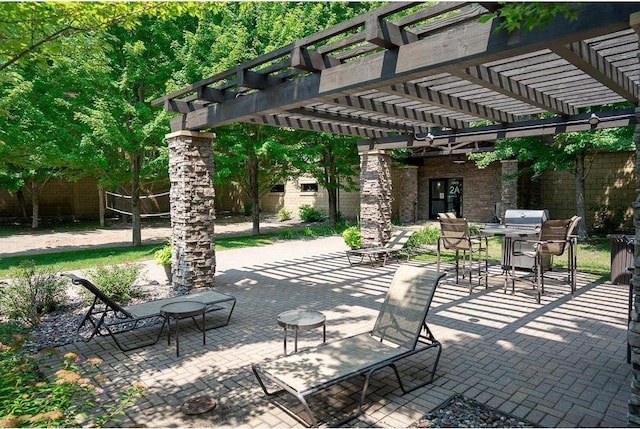 view of patio featuring a pergola