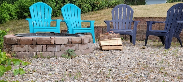 exterior details with a fire pit