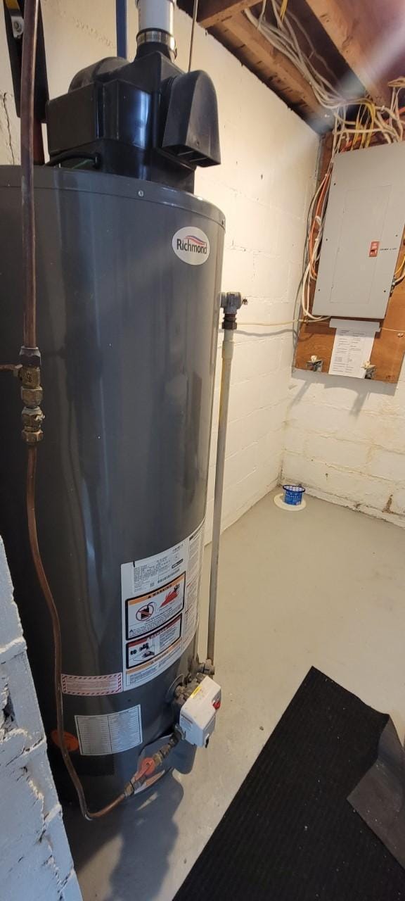 utility room with electric panel and gas water heater