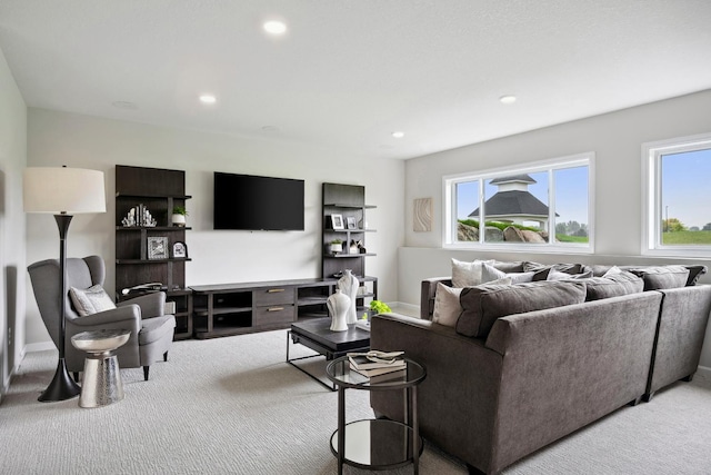 living room with light carpet