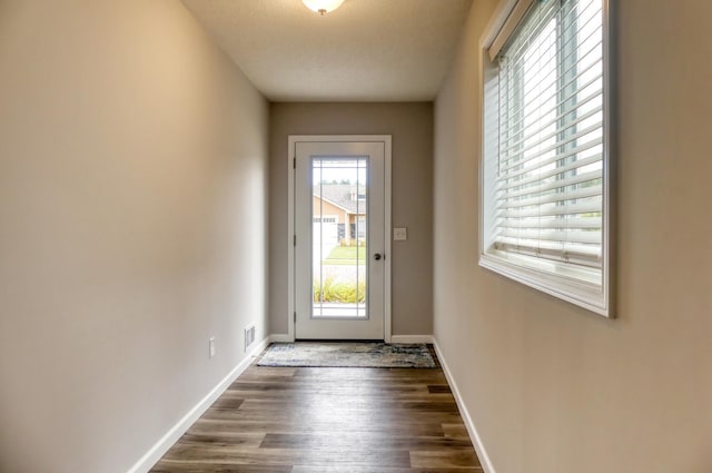 doorway to outside with dark wood-type flooring