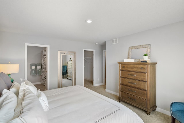 carpeted bedroom featuring a spacious closet and a closet