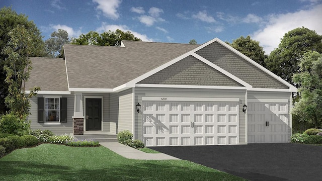 view of front facade featuring a front yard and a garage