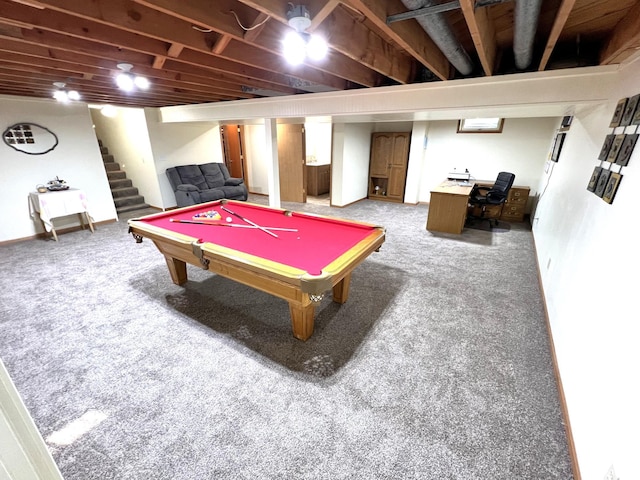 playroom with carpet flooring and pool table