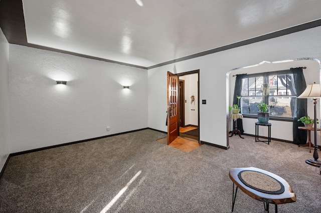 interior space featuring light colored carpet