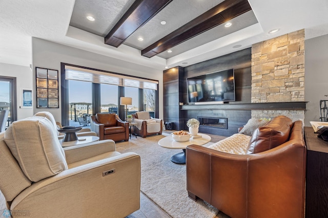 living room with a fireplace