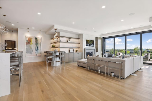 living room with light hardwood / wood-style flooring