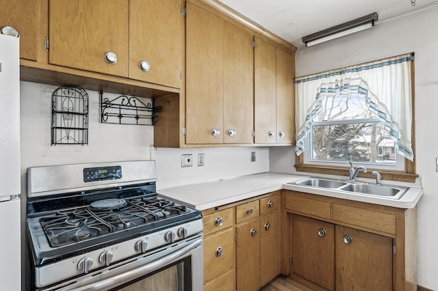 kitchen with stainless steel gas stove and sink